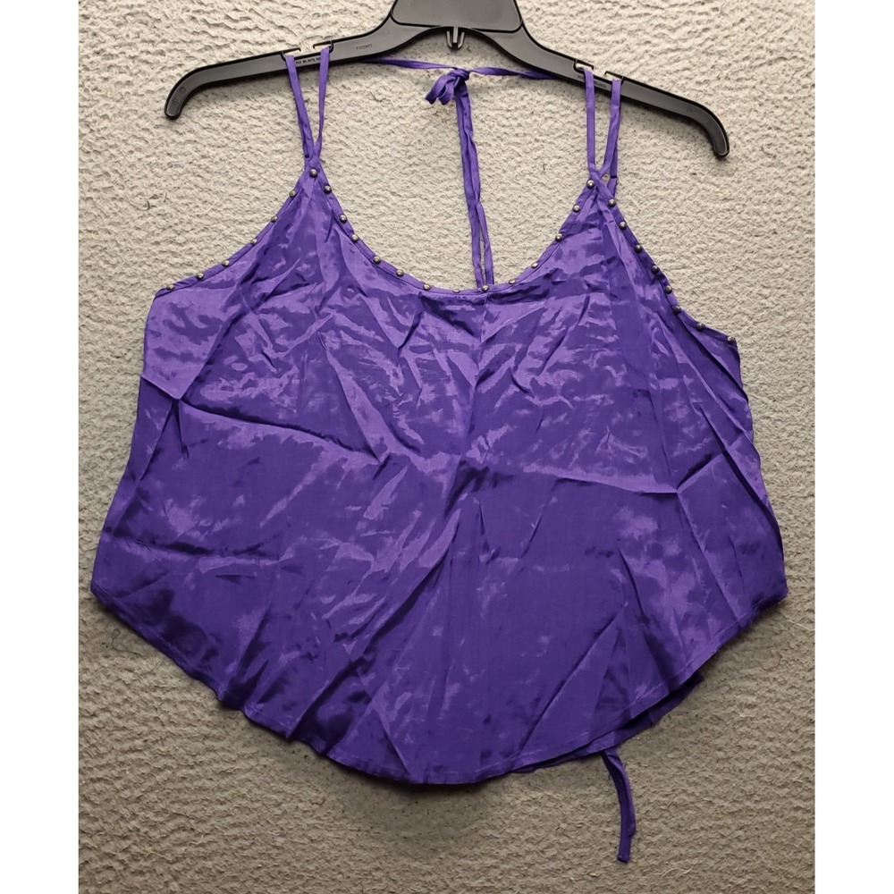 Free People‎ Cropped Top Womens Large Purple Studded Spaghetti Strap Scoop Neck